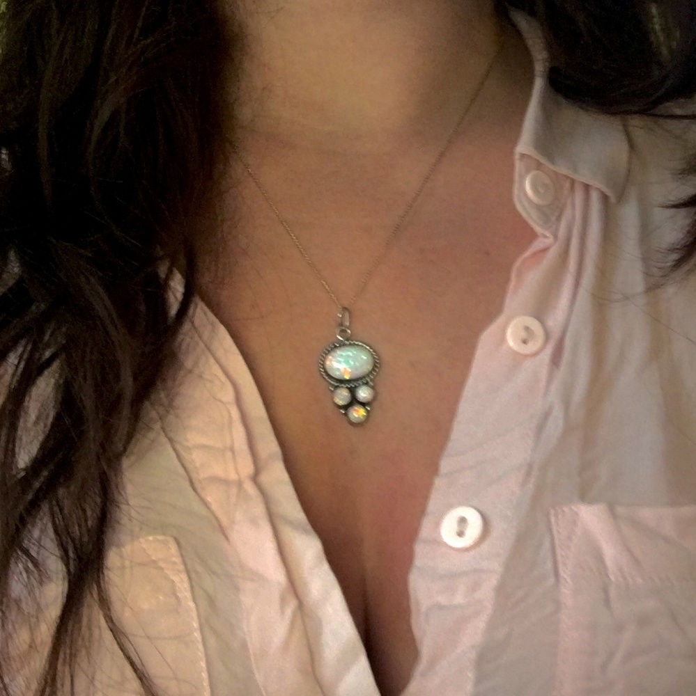 Gorgeous Navajo 4 Opal Sterling Pendant Necklace